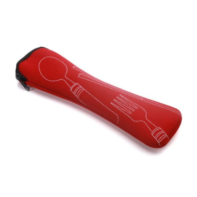Portable Tableware Bag Cutlery Bag Dinner Set Travel Packaging Storage Box Dinnerware Picnic Fork Spoon Bag Tableware with Bag: Red only bag