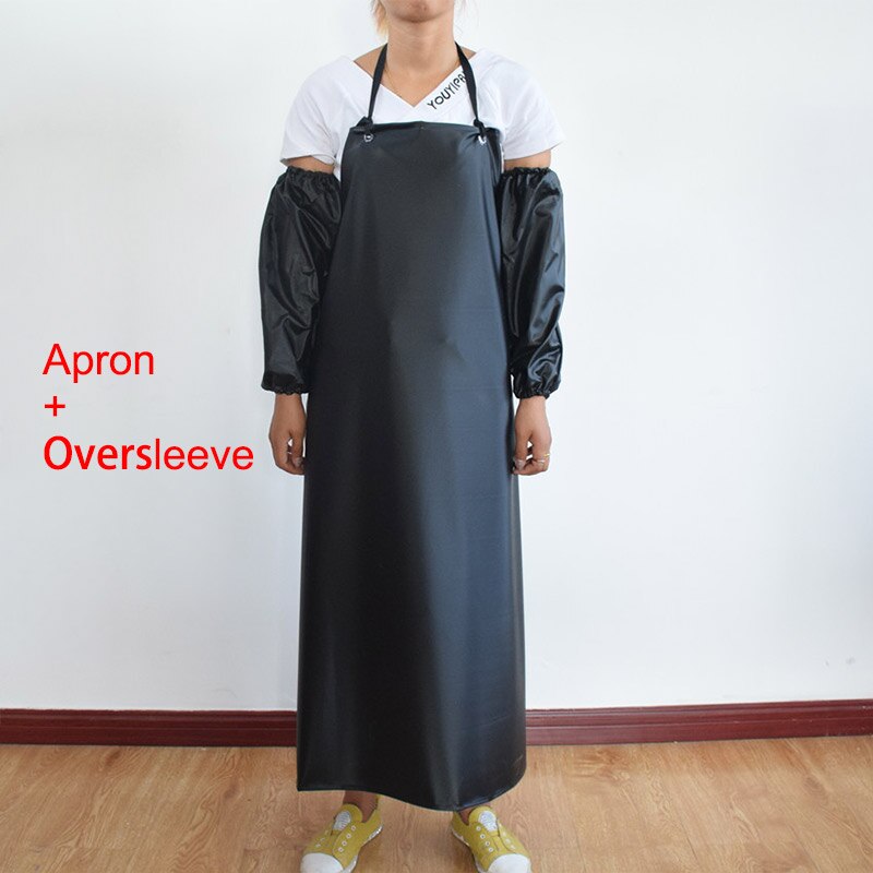 Tablier imperméable à l'eau en PVC tabliers de travail à l'épreuve de l'huile cantine cuisine industrielle vêtements de protection résistant aux acides et aux alcalis: Apron and oversleeve