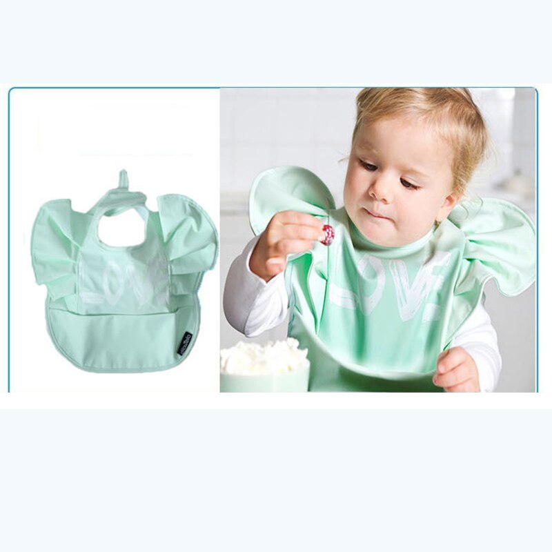 Luxury PU Baby Bibs Waterproof Feeding Baby Crumb Catcher Wipeable Pocket Bibs Washable Kids Sleeve Bib For 1-3 Years Old Child