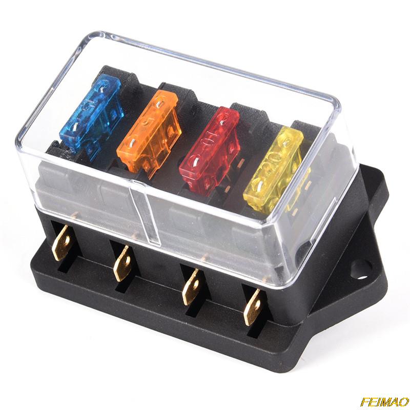 1pc Car 4 Way Circuit Standard ATO Blade Fuse Box Block Holder Multi-Fuse Boxes 12V/24V+4 Way Fuse