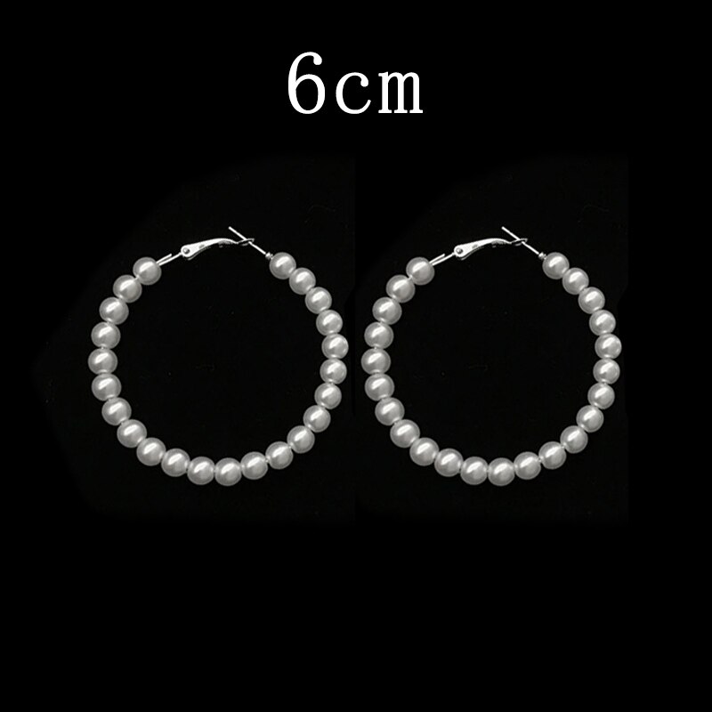 Nova moda pérola hoop brincos para mulher exagera oversize elegante criativo pérola círculo orelha anéis jóias presente acessórios: 6cm