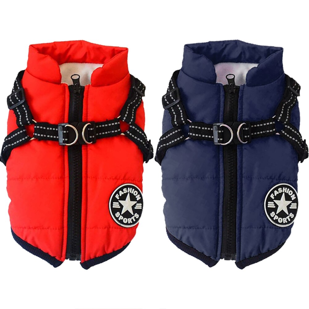 Pet Dog Jacket With Harness Winter Warm Dog Clothes For Labrador Waterproof Big Dog Coat Chihuahua French Bulldog Outfits