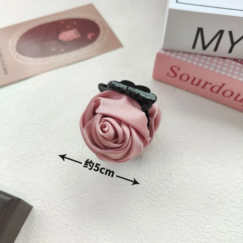 Pinzas en forma de garra para el pelo con flor de Rosa doble francesa para mujeres y niñas, accesorios para el pelo de tiburón hechos a mano de tela sólida satinada Vintage, nuevos