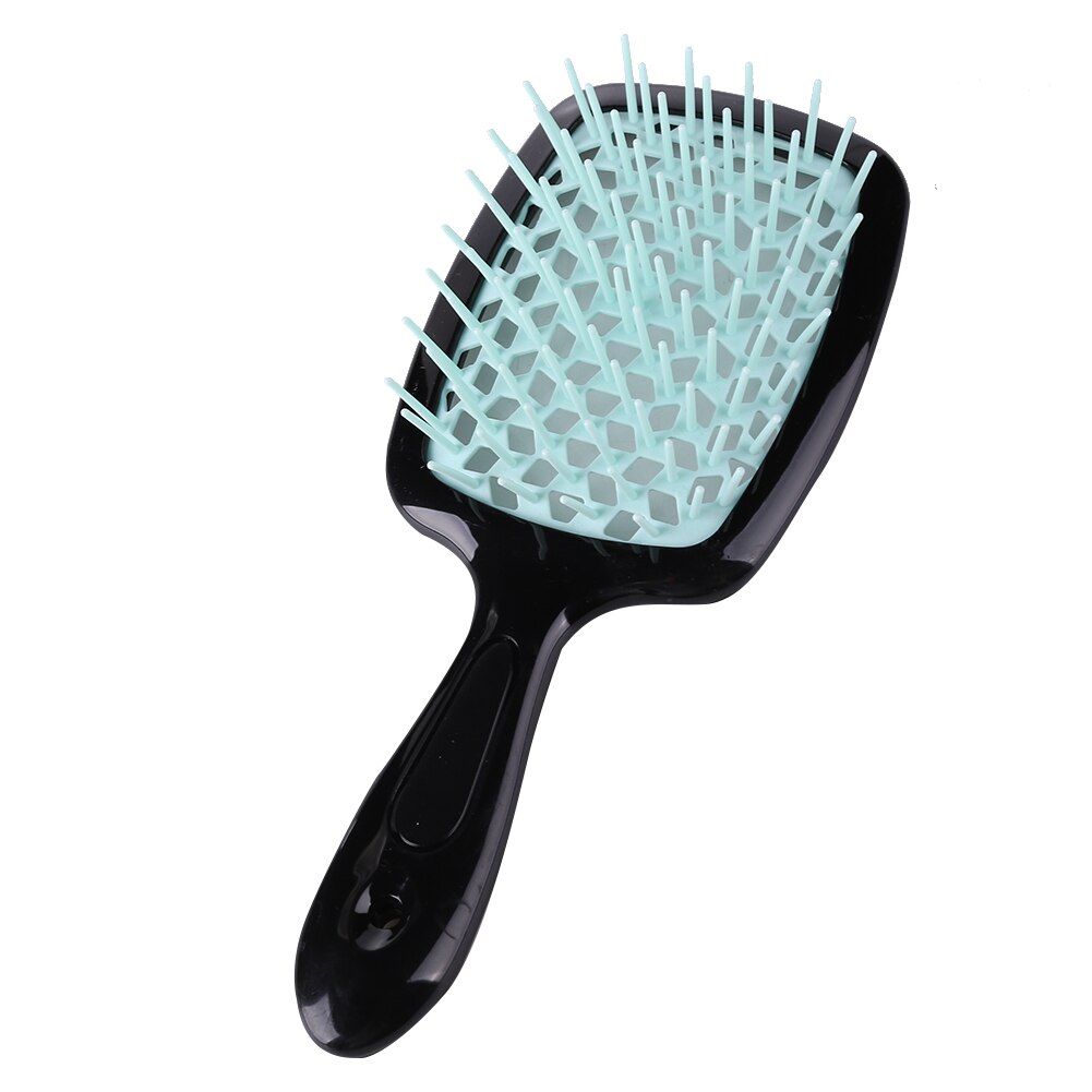 Cepillo de pelo enredado para niña, peines de pelo de dientes anchos, placa grande, masaje del cuero cabelludo, ahuecamiento, herramienta transparente para salón en casa: Black Blue