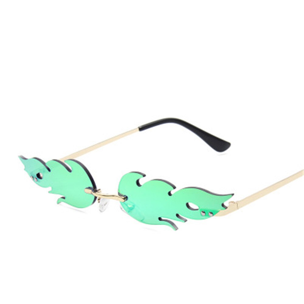 Lunettes de soleil «flammes de feu» de luxe pour femmes, ondulées, teintes métalliques pour femmes, verres miroir UV400: green