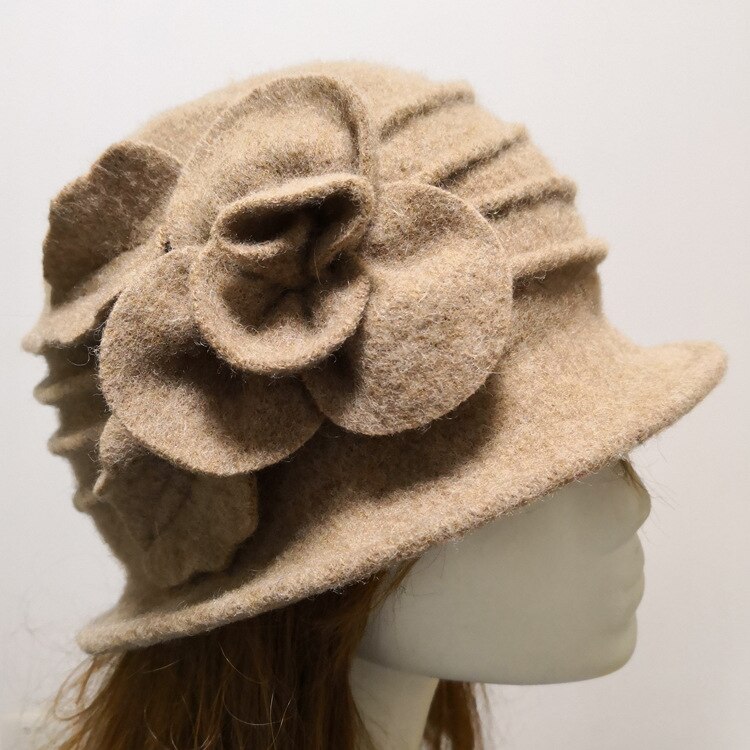 Kvinders fedora hat dame uld blomsterhat vinter vintage cloche bøttekasket kvinde fest hovedbeklædning chapeau femme