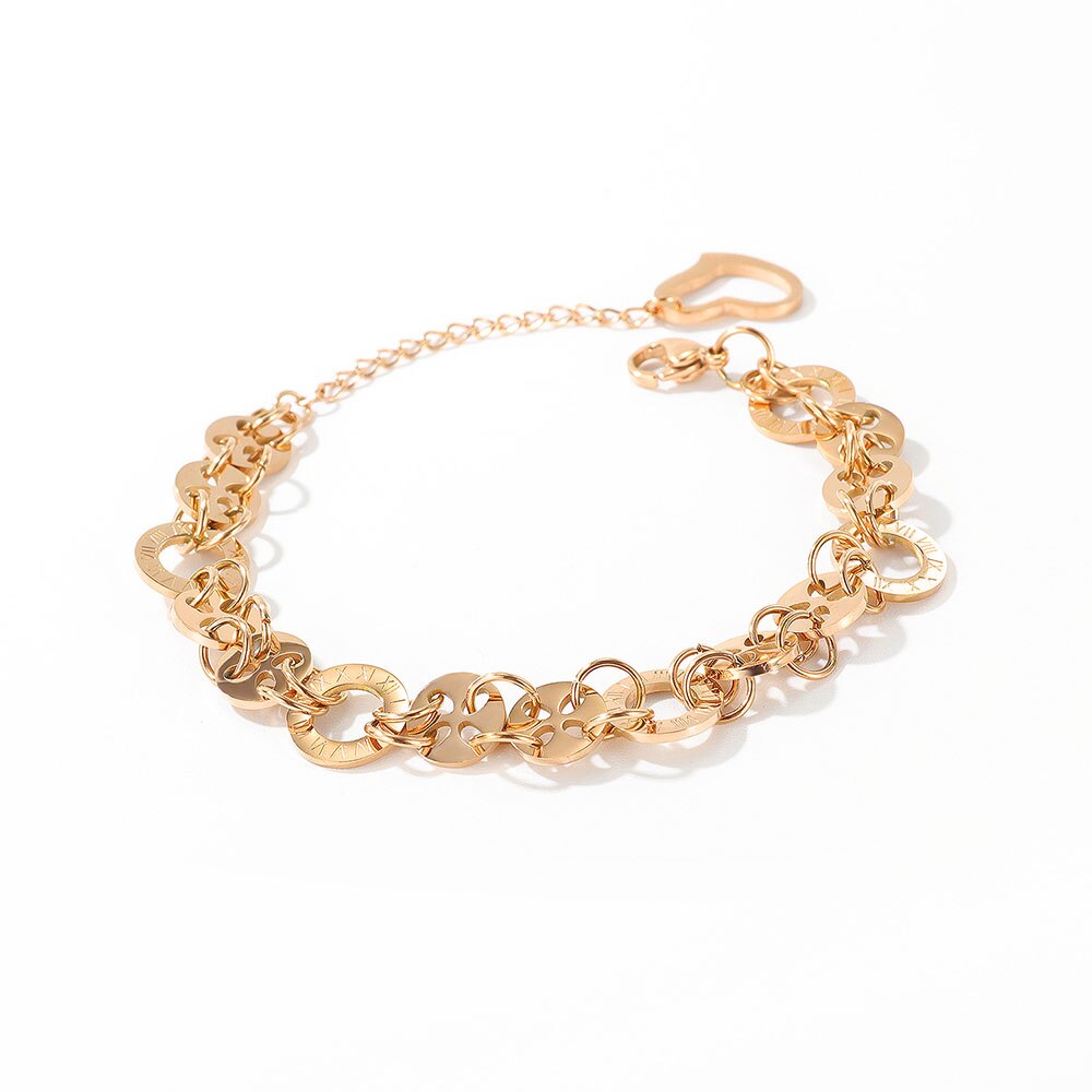 Lokaer moda aço inoxidável amor círculo numerais romanos charme pulseiras bohemia link & chain pulseira para meninas femininas b17094