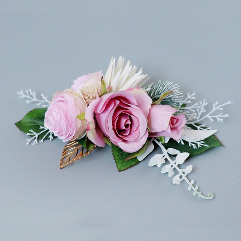 Acessórios para o cabelo de noiva placa plugue do cabelo pente artesanal simulação de pano flor bud pente de cabelo praia palha chapéu decoração: Dark pink