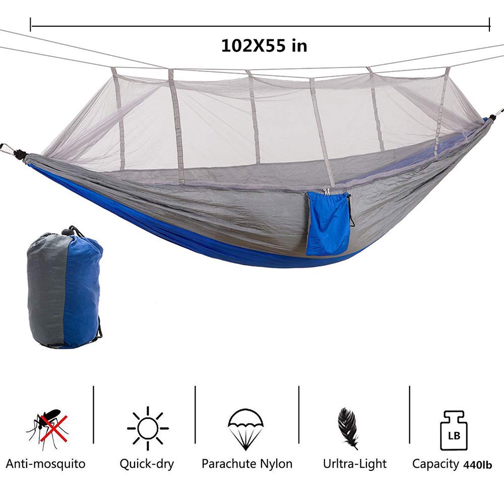 Hamaca portátil para acampar al aire libre, tela de paracaídas ligera, columpio para dormir, cama de viaje, mosquitera para acampar/senderismo/patio trasero