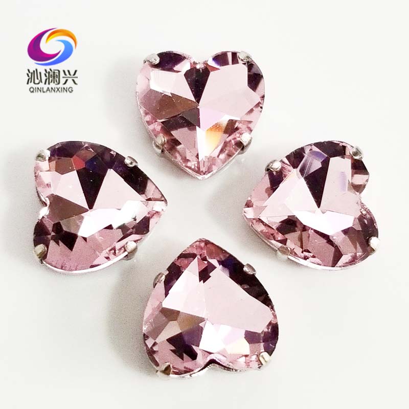Roze hart vorm topkwaliteit Glas Kristal klauw steentjes, naai met gaten voor Diy Kleding accessoires SWH10