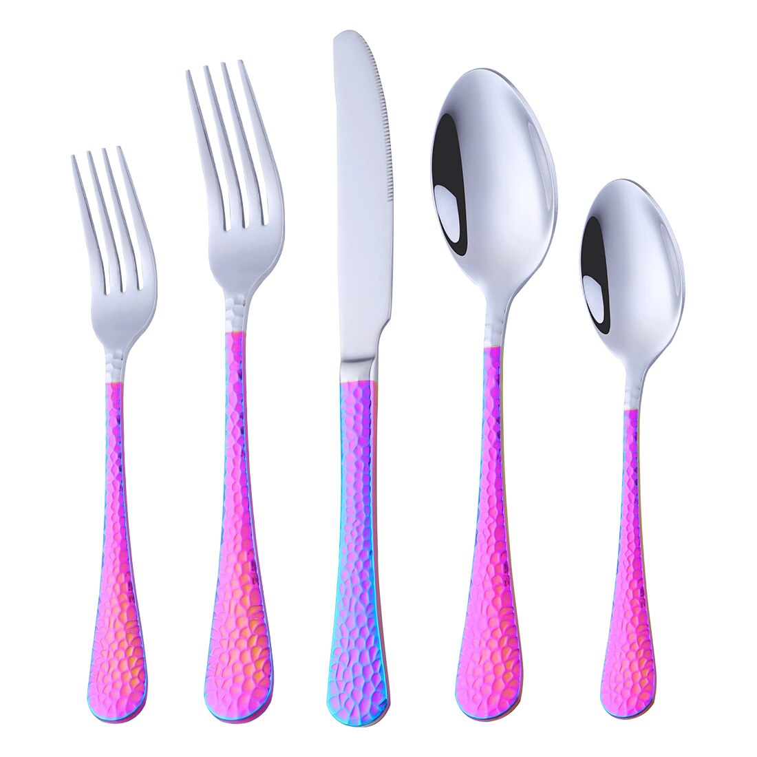 5/20PCS Flatware Silverware Set Rainbow Stainless Steel Colorful Dinner Knife Fork Scoop Dinnerware Set Hotel Tableware Utensil: 1set(5pcs) / Rainbow handle