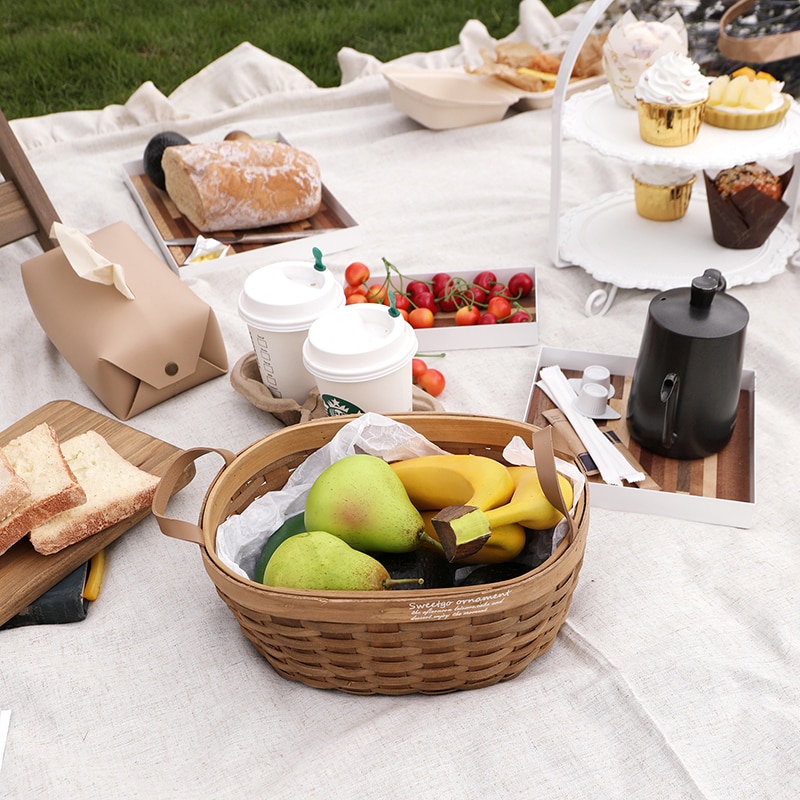 SWEETGO Picnic Tools Storage Plate Table Mat &amp; Picnic Basket Home Decoration Dessert Food Trays Camping Garden Party supplier