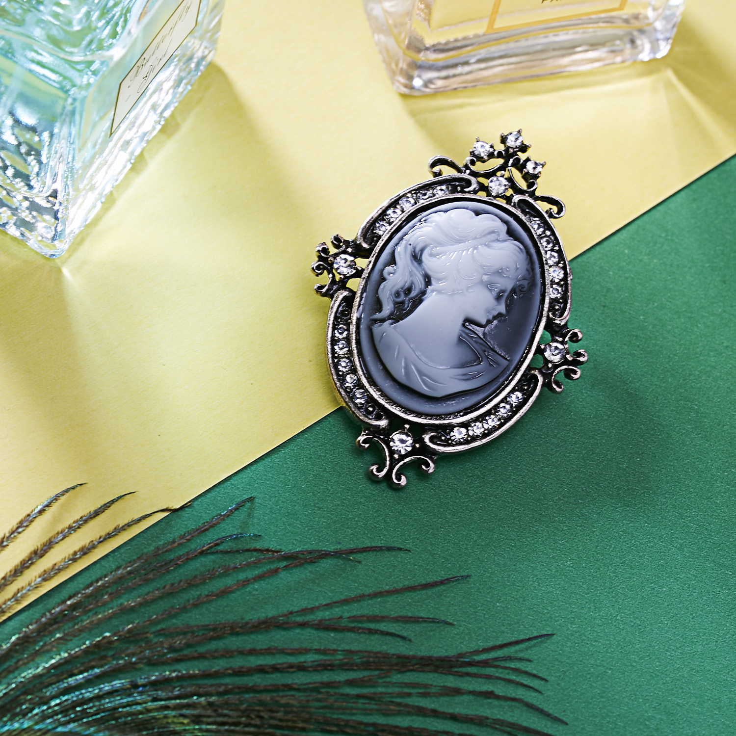 Rinhoo kristall cameo skönhet huvud vintage brosch nålar kvinnor vacker dam flicka figur kavajslag märke kontor tillfällig bröllop smycken