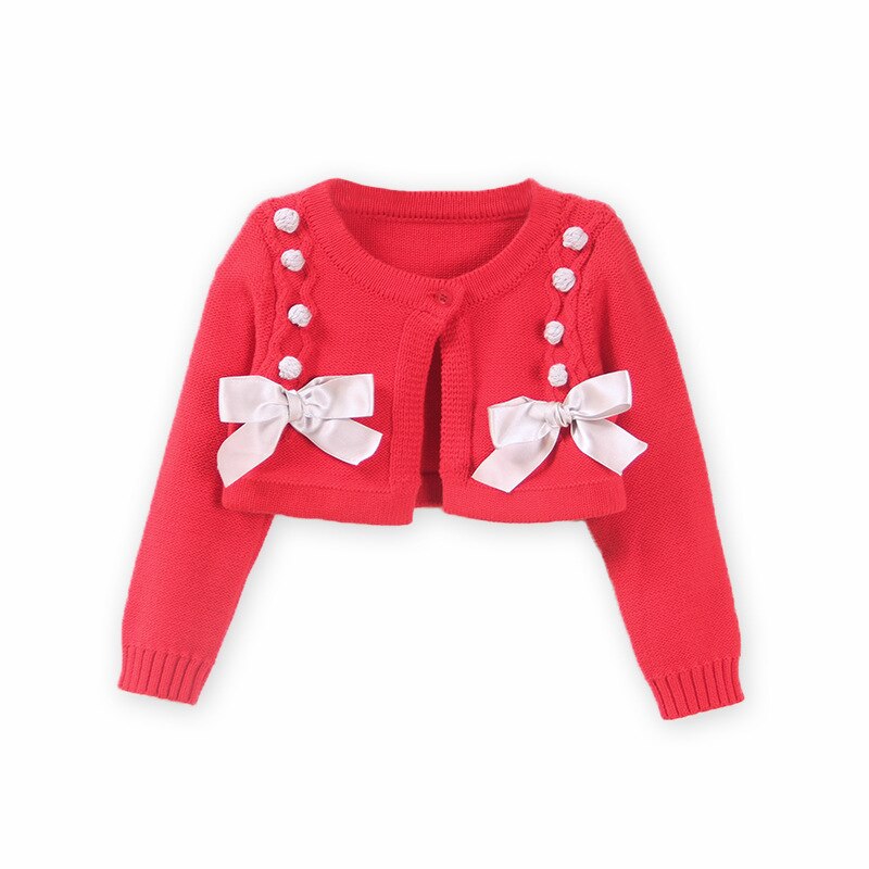 Lente Meisje Modieuze Kid Gebreide Trui Vest Ronde Hals Lange Mouw Boog Sjaal Korte Jassen: Rood / 90