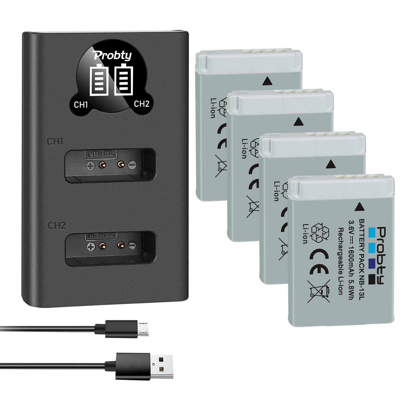 Batería NB-13L NB13L NB 13L de 1600mAh + cargador USB LED para baterías Canon G7 X Mark II G7X G5 X G5X G9 X G9X SX620 SX720 HS: Otros