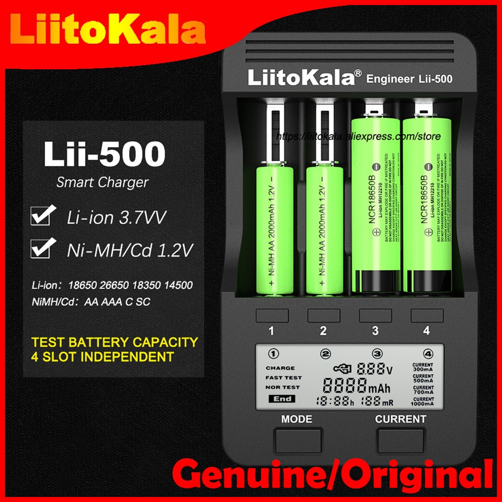 Genuine Liitokala Lii-500 18650 battery charger Lii-402 lii-202 lii-100 lii-S1 18650 Charger For 26650 21700 AA AAA batteries