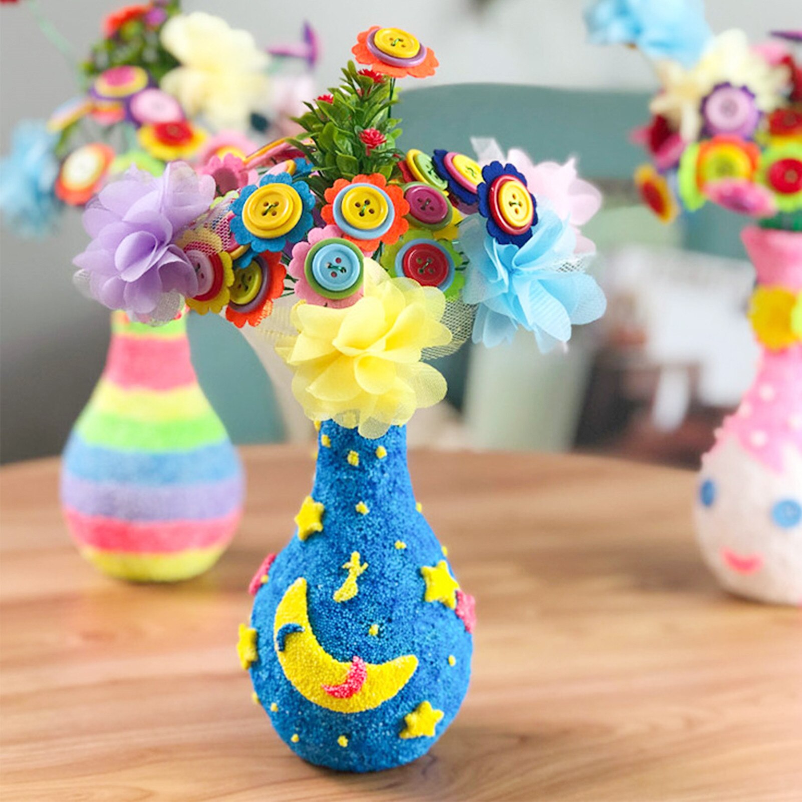 Flower Craft Kit Arts Crafts Funny Make Your Own Flower Vase Toy DIY Mud Pearl Clay Painting Toy Material DIY Vase