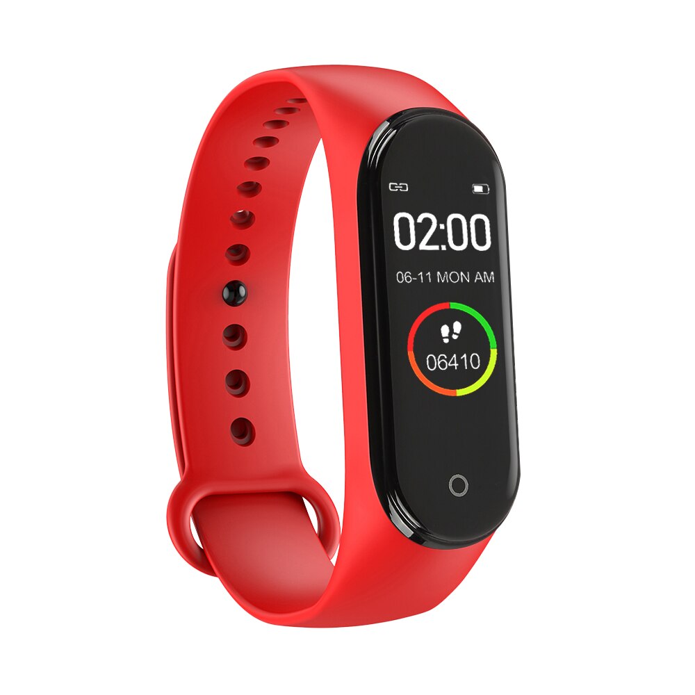M4 banda inteligente rastreador de fitness relógio esporte pulseira freqüência cardíaca monitor de pressão arterial smartband saúde fitness rastreador: Vermelho