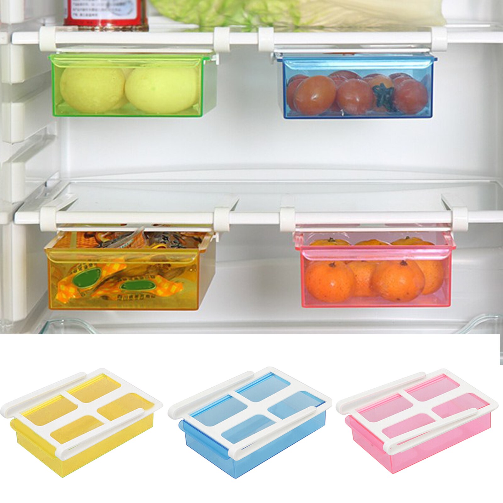 Slide Fridge Freezer Organizer Refrigerator Storage Tray with Lid Rack Reusable Shelf Drawer Organization Cutlery INTE99