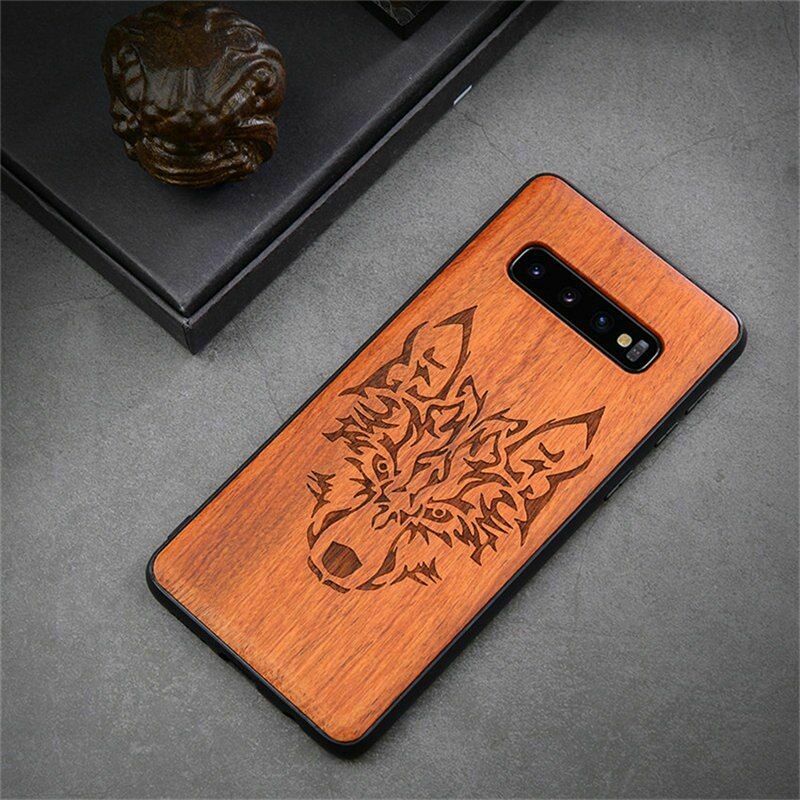LYBALL Wood Case for Samsung S10 Phone Protective Back Cover Natural Wood Carved TPU Bumper Case for Samsung Galaxy S10 Plus: For Samsung S10 Plus / Wolf
