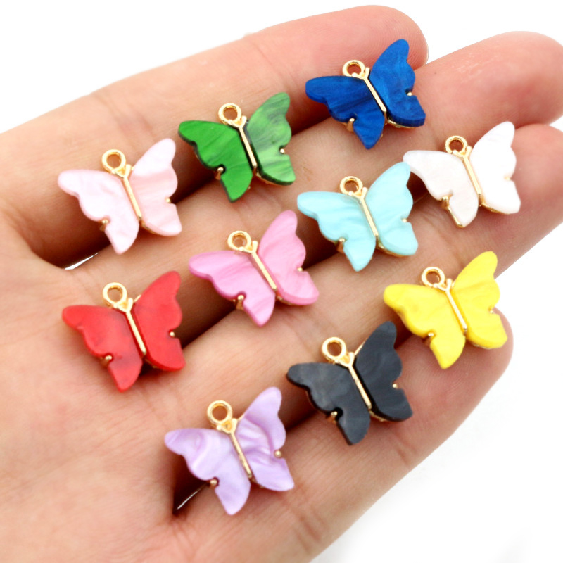 10 Uds. De 14x16mm acrílico mariposa encantos colgante de aleación de Metal para collar pulsera DIY accesorios de fabricación de joyas