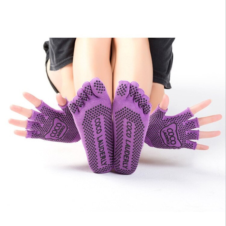 Summer Thin Five Toe Sock Slippers Women Lady Invisibility Socks Yuga Black Five Finger Socks Sport Girl With Gloves: normal  purple