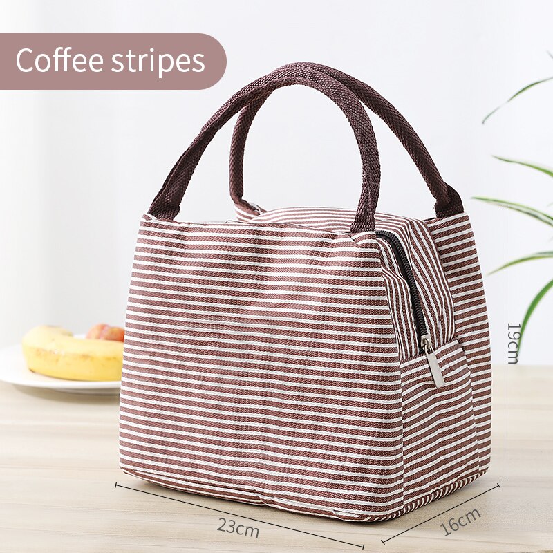 Fiambrera con enfriador de patrón funcional, bolsa de almuerzo de lona aislada portátil, bolsos para la comida de Picnic térmica, bolsos para mujer y niño: Coffee