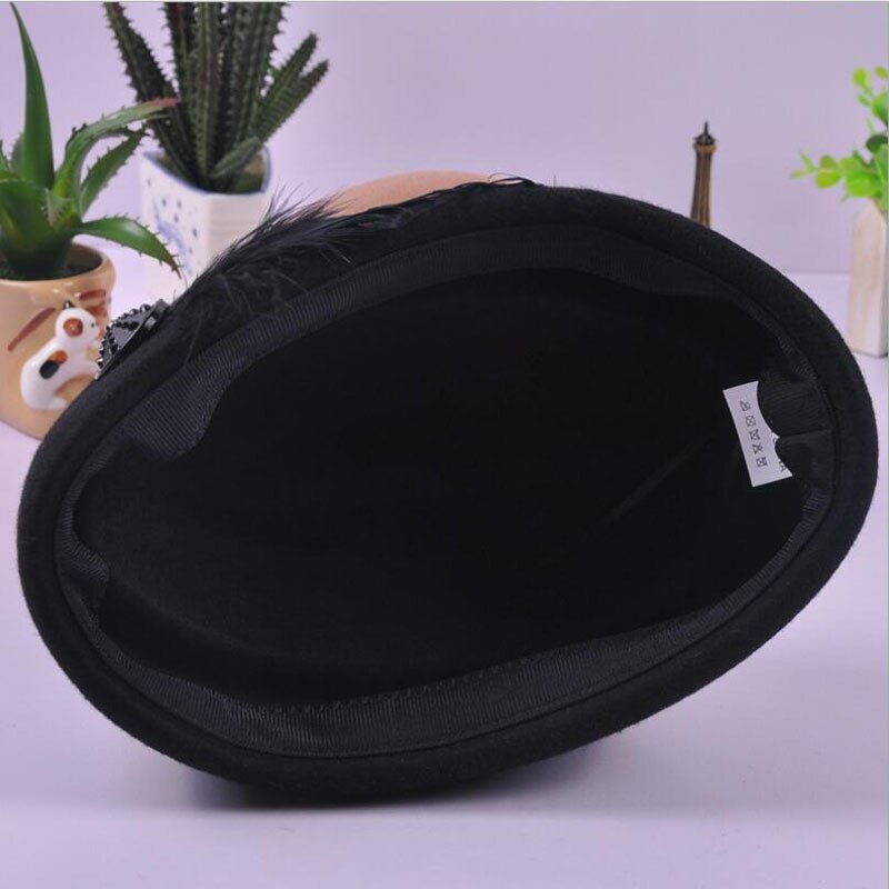Australian Hats Wool Feather Bow Airline Stewardess White Women&#39;s Fedora Caps Formal Lady Hat Royal Style Domechapeu