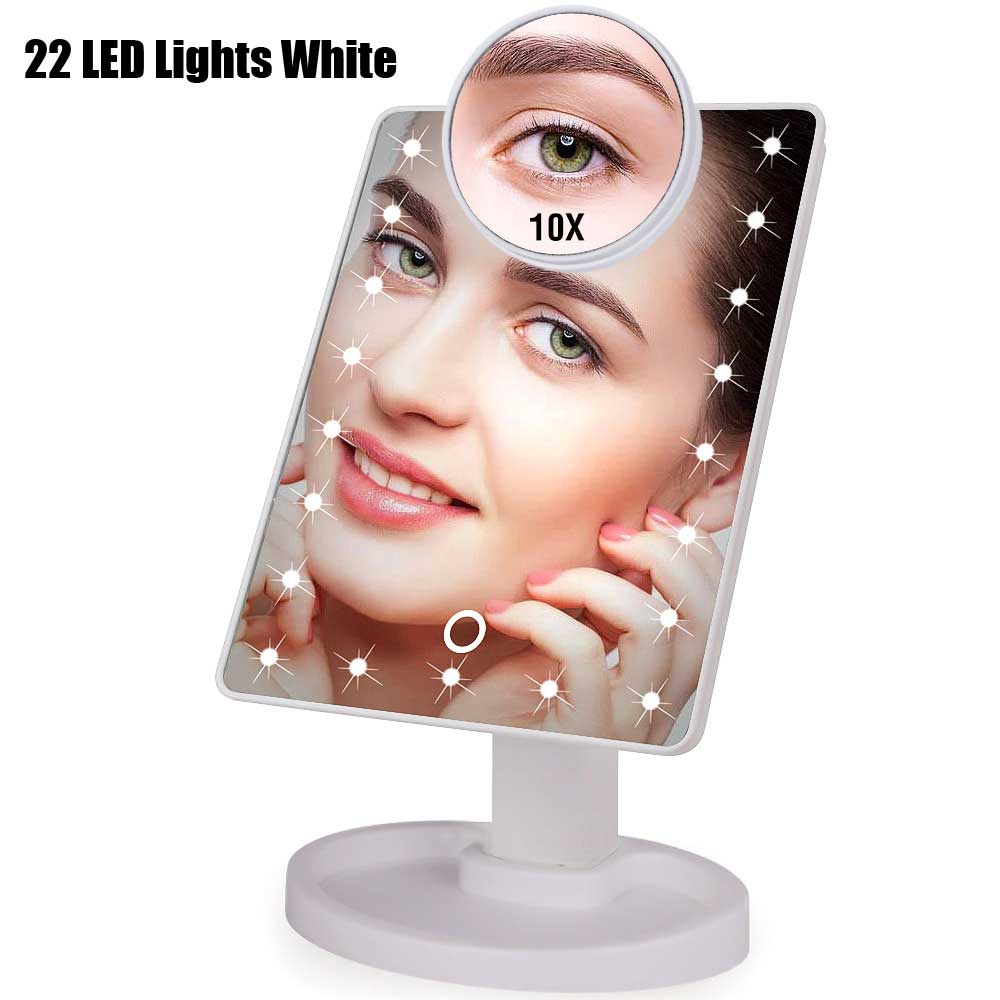 22 LED Light Touch Screen Makeup Mirror 10X Magnifying Glass Compact Vanity Mirror Flexible Cosmetics Mirrors: 22LEDs White A