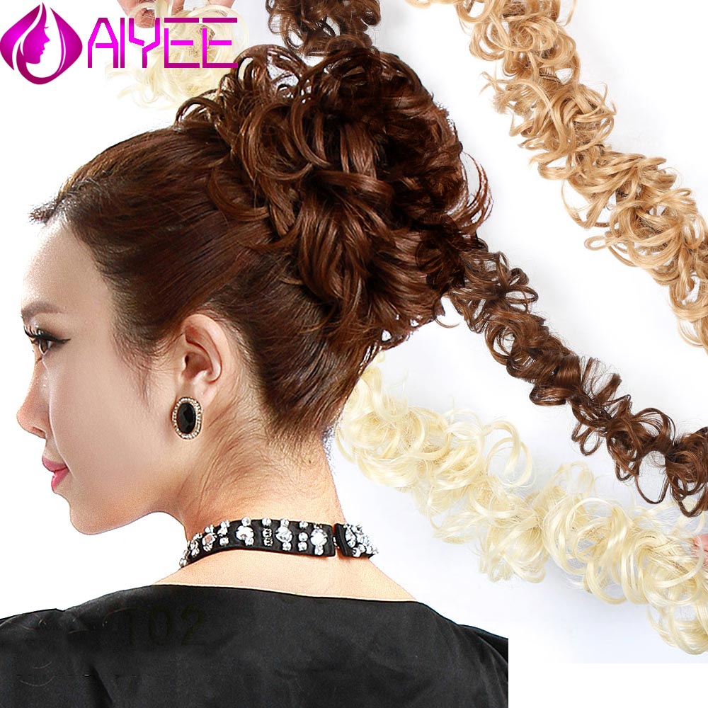 AIYEE bobinado sintético desordenado Chignon Garry Color marrón moño almohadilla elástica cuerda de goma para cabello banda para el cabello diadema para la boda