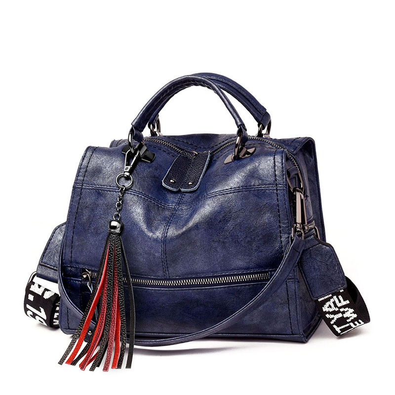 Vrouwen Vintage Handtassen Dames Casual Messenger Bags Vrouwelijke Crossbody Schoudertas Bolsa Boston Tassel Totes: Blue