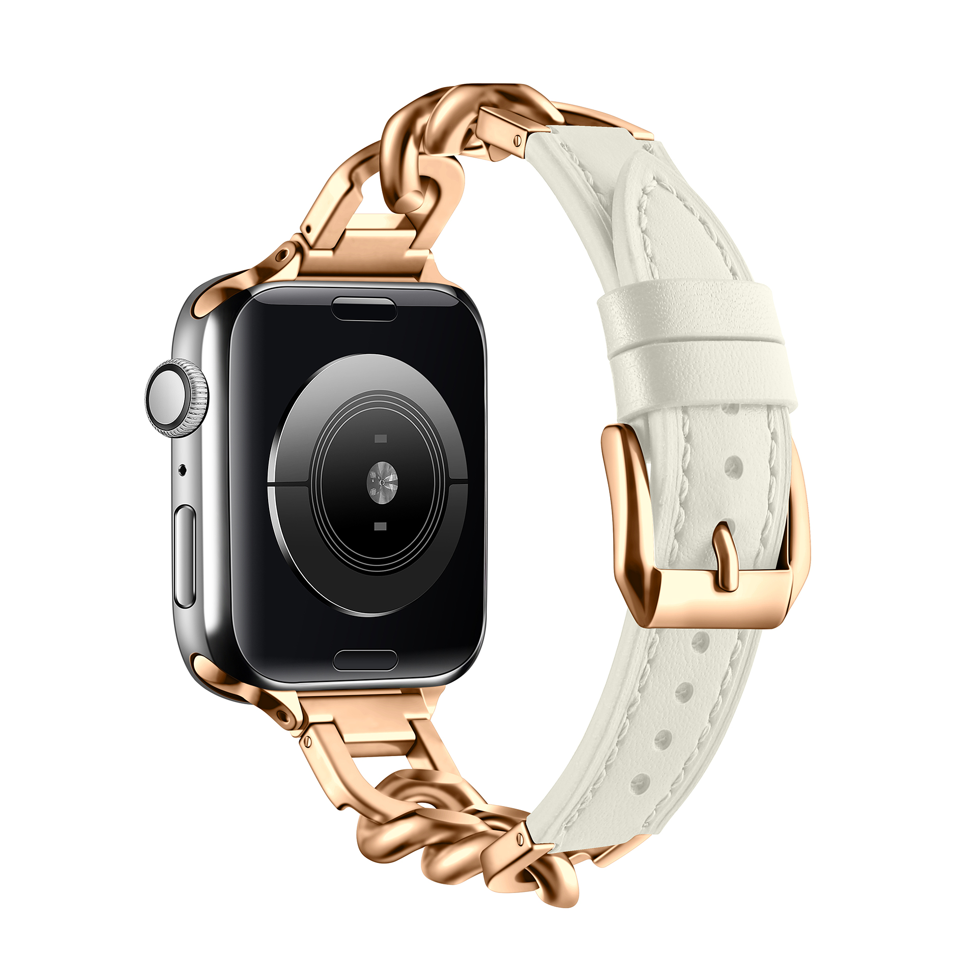Correa de cuero para Apple Watch 10 Band 46mm 42mm 44mm 40mm 41mm 45mm pulsera de acero inoxidable para mujer iWatch Series 9 8 SE 7 6 cinturón: Beige / 12 mm