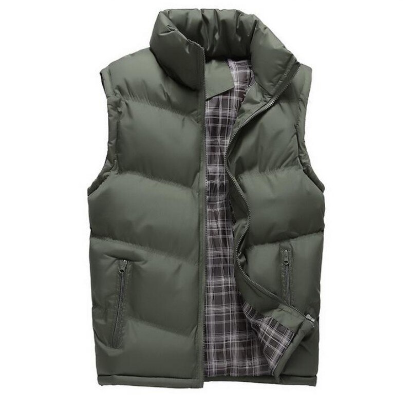 chaqueta para hombre chaleco sin mangas invierno primavera Casual abrigos masculinos de algodón acolchado para hombre chalecos con cremallera hombres espesar chaleco 4XL: Army green / L