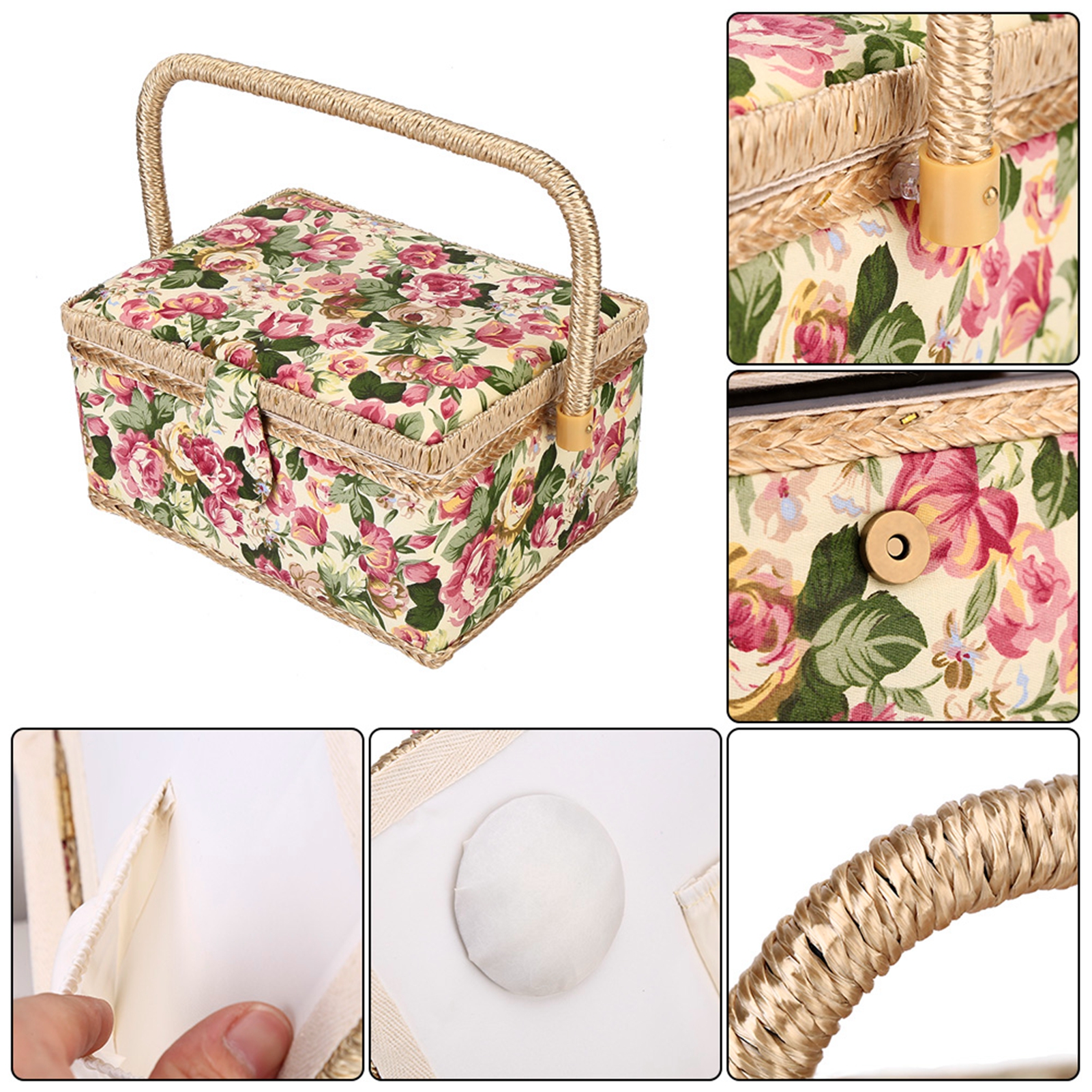 Retro Nähen Aufbewahrung sbox Handwerk Näh werkzeug Schicht Nadel Faden Korb Blumen Fingerhut Faden Nadel Nähen Veranstalter Zubehör