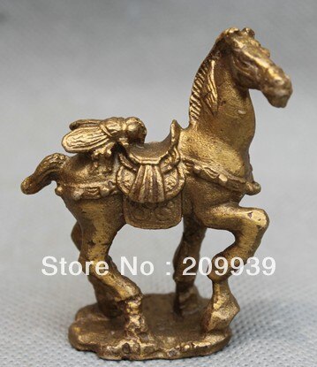00849 China Chinese fengshui dier Messing cicade op Zodiac Jaar tang paard standbeeld