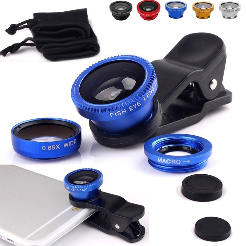 Kits d'objectif de caméra grand Angle Macro Fisheye avec pince pour lentilles de téléphone portable Rybie Oko Makro Obiektyw Do Telefonu