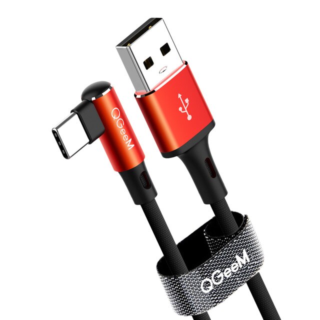 Qgeem Usb Type-C Kabel Voor Samsung Note 8 S8 Xiaomi Mi A1 Mobiele Telefoon Type C Kabel Snelle oplaadkabel Usb Type C Lader Kabel: black-red / 1m