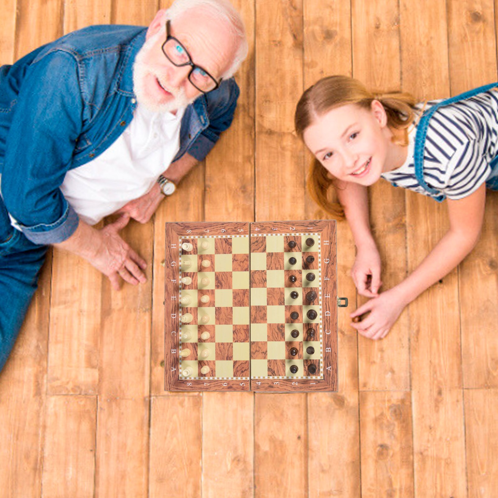 3-in-1 Wooden Chess Set With Folding Chess Board Board Game Piece Chessboard