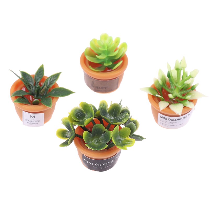 4Pcs Schattige Mini Ronde Plastic Planten Poppenhuis Miniatuur Groen Mini Ingemaakte Voor Groene Plant In Pot