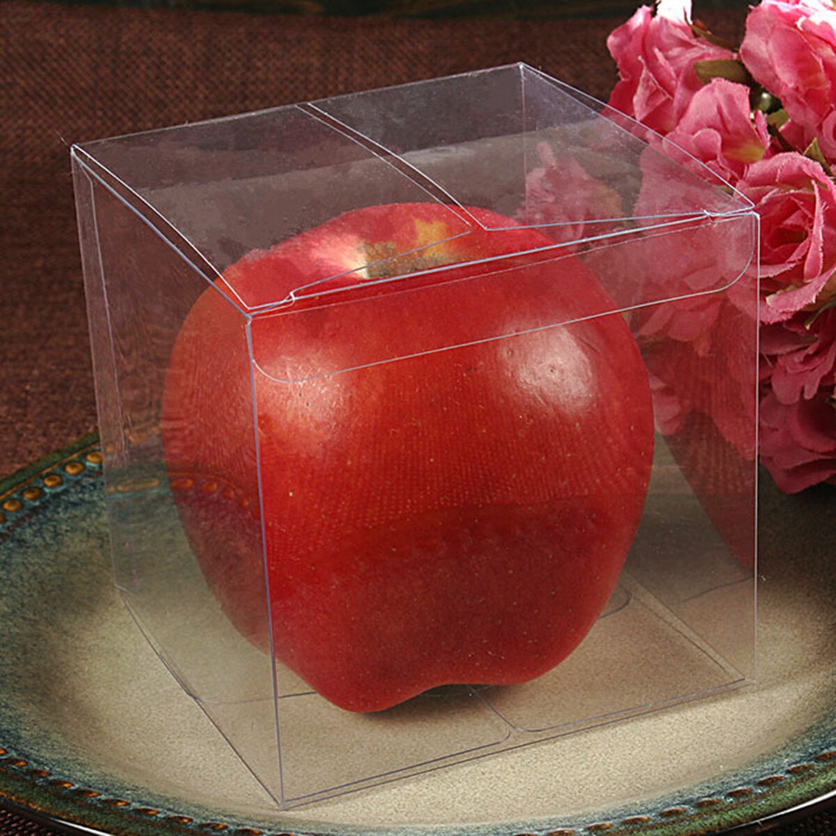 50 Pcs Clear Plastic Pvc Packing Box Transparent Candy Apple Box for Wedding Party (5x5x5cm)