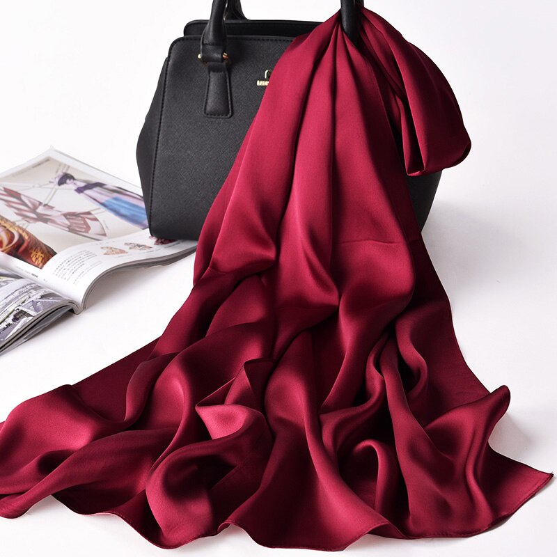 Natuurlijke Echte 100% Zijden Sjaal Vrouwen Luxe Zijde Sjaals Wraps Solid Pure Zijde Satijn Lange Sjaals Hijaabs 175x55cm