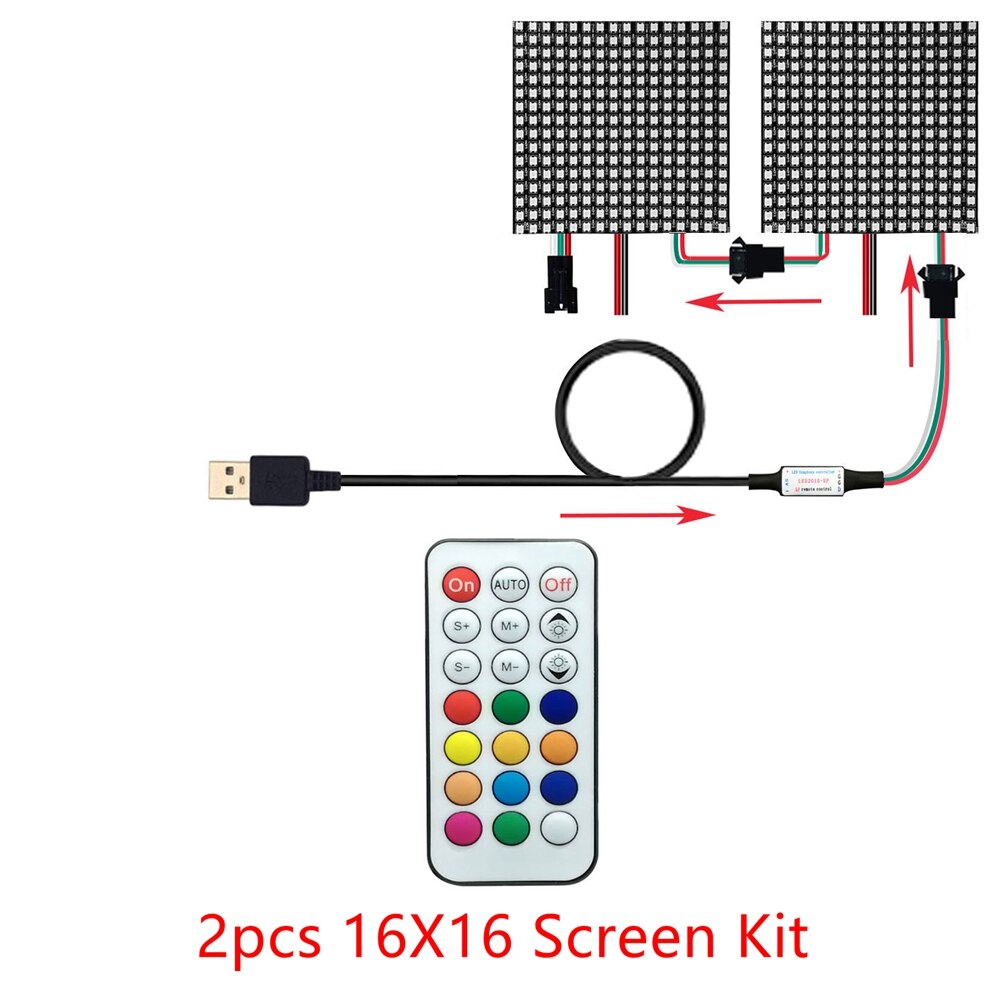 WS2812b 8x32 16x16 8x8 WS2812 Led Pixel Module 21 Keys USB Small Screen Kit Individually Addressable Lamp Beads: 2pcs 16X16 Kit