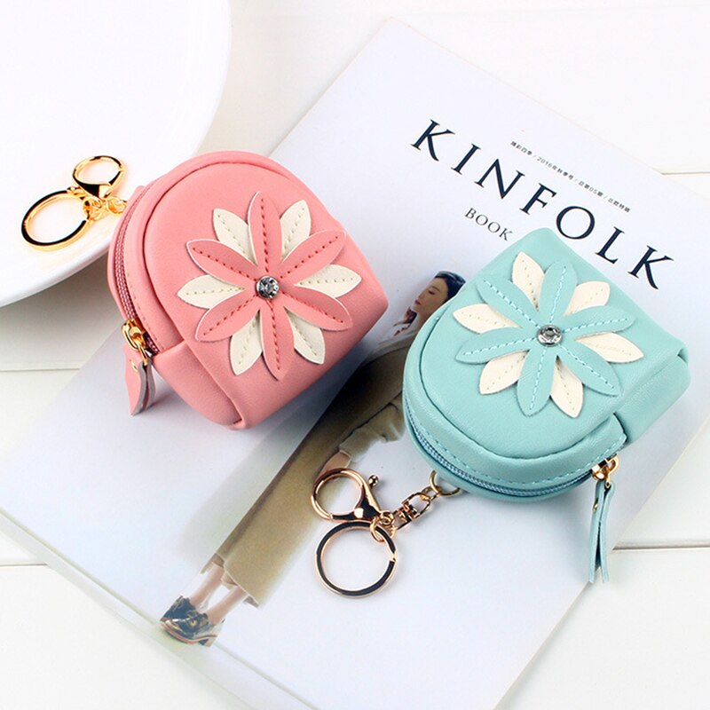Fudeam pequena bolsa de couro flor bolsa de moeda feminina moda mini bonito chaveiro zíper carteira de moeda batom cabo usb fone de ouvido saco