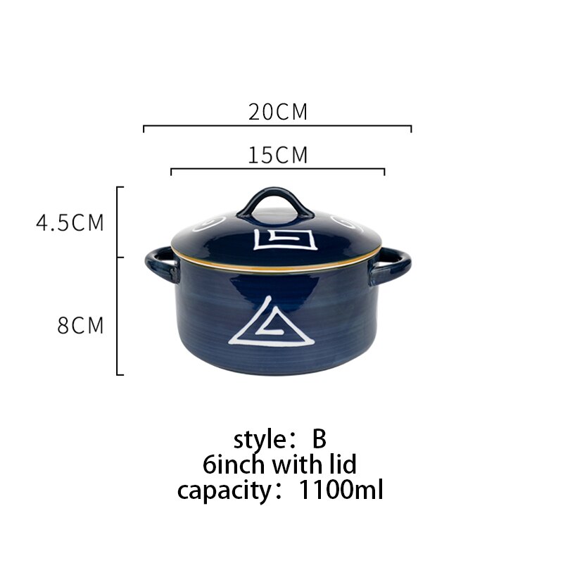 1.1/1.4/1.8L Japanse Soepkom Met Deksel Keramische Instant Noodle Kom Met Handvat Keuken Fruit Salade Pasta kom Ronde Bakvorm: 1100ml B