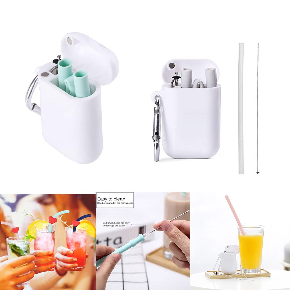 Coffee Drink Folding Straight Straw Set with PP Storage Box Silicone Straw Can Be Carried With You Starbucks Cup