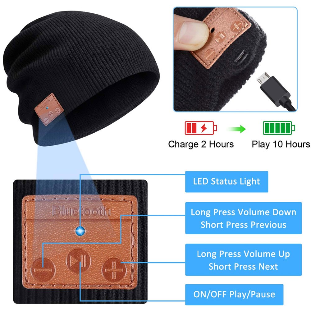 Beanie Hat Cap with Bluetooth 4.2 Headphones Built-in Stereo Speakers Christmas H9