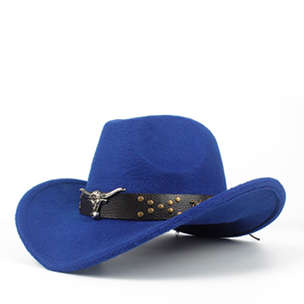 Steampunk Child Kids Wool Hollow Western Cowboy Hat boy girl Outblack Sombrero Hombre Jazz Cap Size 52-54: Blue
