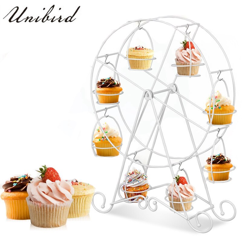 Unibird Metalen Roterende Cupcake Stand Reuzenrad Vorm 8 stks Muffin Cups Holder Wedding Party Verjaardag DIY Cake Decoratie Gereedschappen