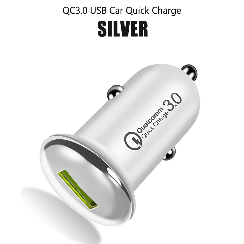 Car-Charger QC3.0 Car Quick Charge USB Fast Charging for Mobile phone for iPhone Samsung Huawei Mini Car USB Chargers Adapter: Silver