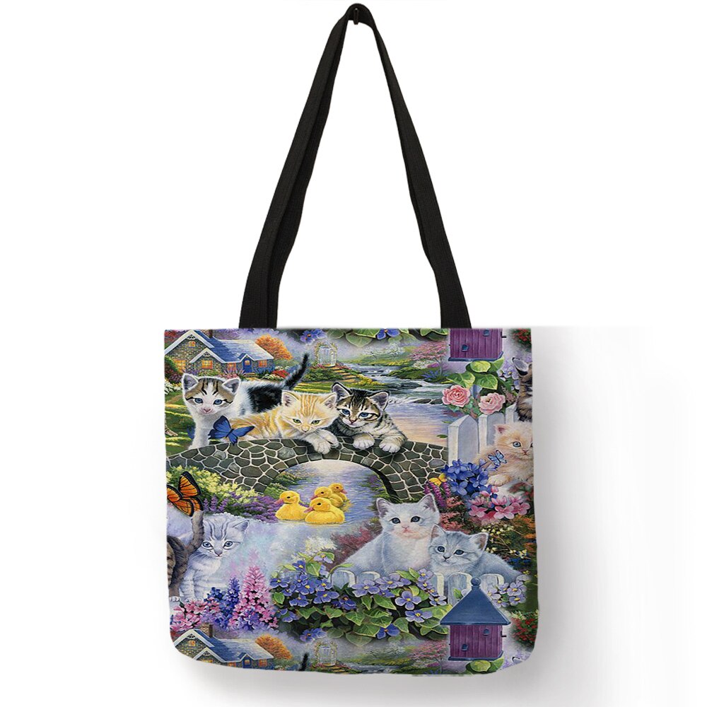 Duurzaam Linnen Praktische Winkelen Handtas 3D Kat Golden Retriever Patroon Schoudertassen Vrouwelijke Strand Tote Bag Bolsas Feminina: 006